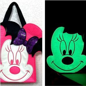 Disney Halloween Minnie Mouse Trick Or Treat Bag Hand Bag Felt Glow In The Dark